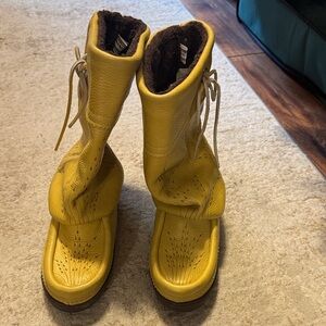 Vibrant Yellow Lace-Up Women's Boots